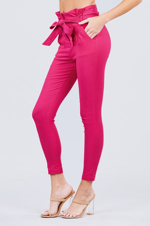 High Waisted Belted Pegged Stretch Pant