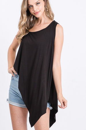 Solid Knit Top Is Fearing A Round Neckline And Side Hi-low
