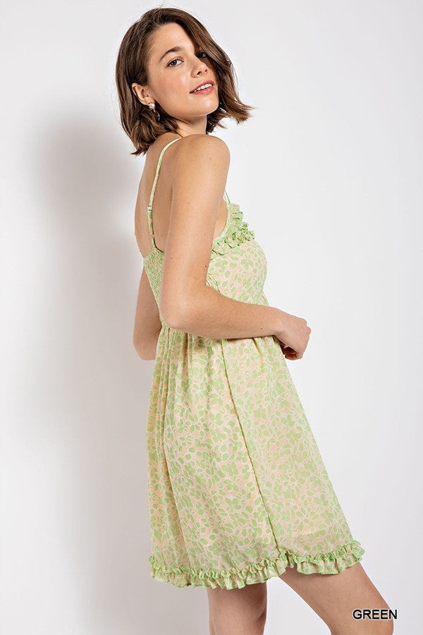 Floral print v-neck dress with skirt lining