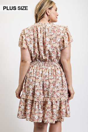 Floral Printed Ruffle Detail Dress With Elastic Waist